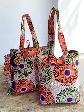 Bold Orange & Green Printed Tote Bag by